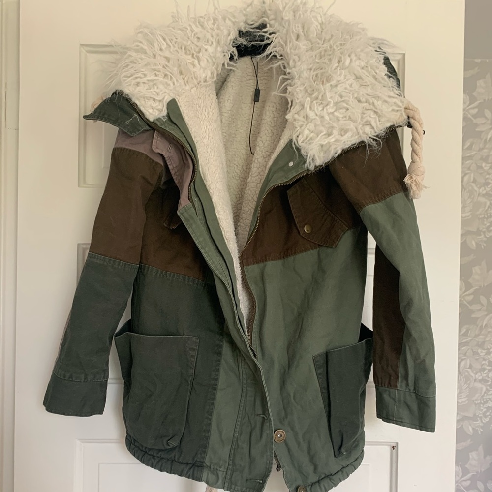 Patchwork Shearling Coat ONE TEASPOON  size S